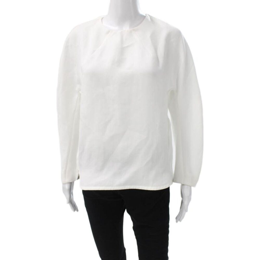 Sandro Womens Basic Viscose White Round Neck Long Sleeve Blouse Size 2